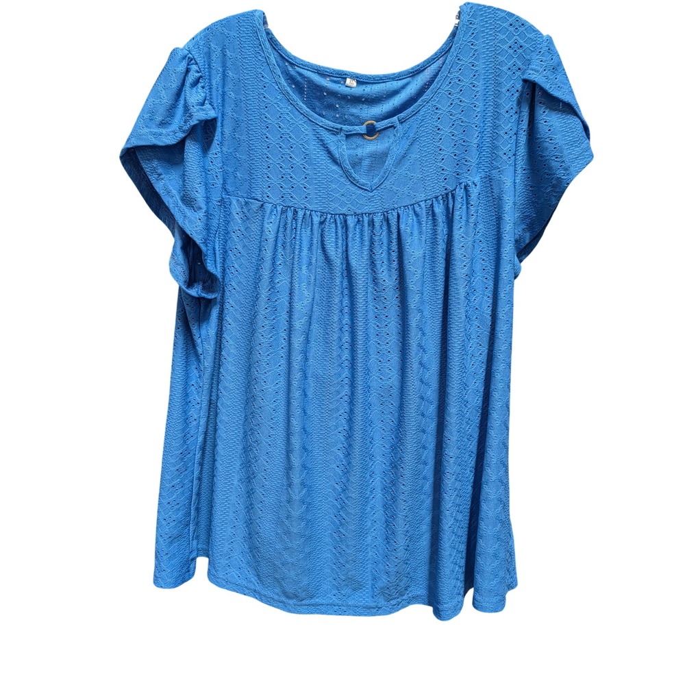 Unbranded Eyelet Top Women XL Blue Excellent Boho Keyhole Empire Waist Flutter